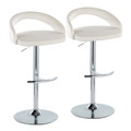 Grotto Upholstered Contemporary Adjustable Barstool in Chrome Metal and White Velvet with Rounded T Footrest- Set of 2 — pair view
