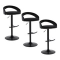 Grotto Upholstered Contemporary Adjustable Barstool in Black Metal and Black Velvet Fabric with Rounded T Footrest- Set of 3 — pair view