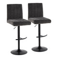 Hank Contemporary Adjustable Barstool in Black Metal and Black Fabric with Rounded T Footrest- Set of 2 — pair view (photo 1)