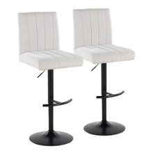 Hank Contemporary Adjustable Barstool in Black Metal and Light Grey Fabric with Rounded T Footrest- Set of 2 — pair view (photo 1)