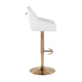 Hannah table in Gold Metal, White PU, side view, featuring swivel and adjustable height