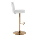 Henry table in Gold Metal, White Fabric, side view, featuring swivel and upholstered seat