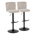 Henry Contemporary Adjustable Barstool with Swivel in Black Metal and Beige Fabric with Rounded T Footrest- Set of 2 — pair view