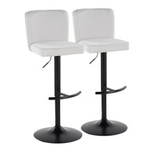 Henry Contemporary Adjustable Barstool with Swivel in Black Metal and White Fabric with Rounded T Footrest- Set of 2 — pair view