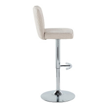 Henry table in Chrome Metal, Beige Fabric, side view, featuring swivel and upholstered seat