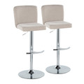Henry Contemporary Adjustable Barstool with Swivel in Chrome Metal and Beige Fabric with Rounded T Footrest- Set of 2 — pair view