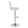 Henry table in Chrome Metal, White Fabric, side view, featuring swivel and upholstered seat