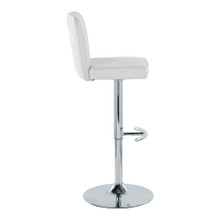 Henry table in Chrome Metal, White Fabric, side view, featuring swivel and upholstered seat