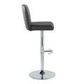 Henry table in Chrome Metal, Black PU, side view, featuring swivel and adjustable height