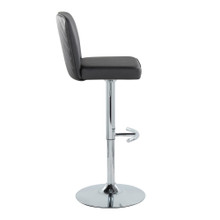 Henry table in Chrome Metal, Black PU, side view, featuring swivel and adjustable height
