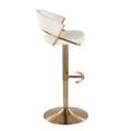 Jie table in Gold Metal, White PU, side view, featuring swivel and adjustable height