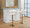 Jie table in Gold Metal, White PU, featuring swivel and adjustable height