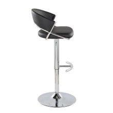 Jie table in Chrome Metal, Black PU, side view, featuring swivel and adjustable height