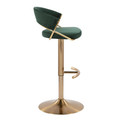 Jie table in Gold Metal, Green Velvet, side view, featuring swivel and adjustable height