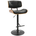 Lombardi Mid-Century Modern Adjustable Barstool in Walnut with Black Faux Leather — product view