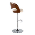 Pino table in Chrome, Walnut Wood, Cream PU, side view, featuring swivel and upholstered seat