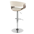 Vintage Mod table in Chrome Metal, Walnut Wood, Cream Fabric, back and side view, featuring swivel and upholstered seat