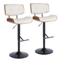 Lombardi Mid-Century Modern Adjustable Barstool with Swivel in Walnut with Cream Faux Leather- Set of 2 — pair view