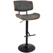 Lombardi table in Black Metal, Walnut Wood, Grey PU, product view, featuring swivel and adjustable height