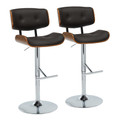 Lombardi Mid-Century Modern Adjustable Barstool with Swivel in Chrome Metal, Walnut Wood and Espresso Faux Leather with Straight T Footrest- Set of 2 — pair view