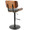 Lombardi Mid-Century Modern Adjustable Barstool with Swiviel in Black Metal, Walnut Wood and Black Faux Leather with Straight T Footrest- Set of 3 — rear three-quarter view