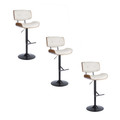 Lombardi Mid-Century Modern Adjustable Barstool with Swiviel in Black Metal, Walnut Wood and Cream Faux Leather with Straight T Footrest- Set of 3 — pair view