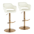 Margarite Contemporary Adjustable Barstool with Swivel in Gold Metal and Cream Faux Leather with Rounded T Footrest- Set of 2 — pair view