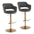 Margarite Contemporary Adjustable Barstool with Swivel in Gold Metal and Grey Faux Leather with Rounded T Footrest- Set of 2 — pair view