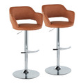 Margarite Contemporary Ajustable Barstool with Swivel in Chrome Metal and Brown Faux Leather with Rounded T Footrest- Set of 2 — pair view