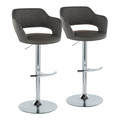Margarite Contemporary Ajustable Barstool with Swivel in Chrome Metal and Grey Faux Leather with Rounded T Footrest- Set of 2 — pair view