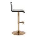 Mara table in Gold Metal, Black PU, side view, featuring swivel and adjustable height