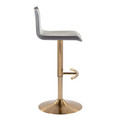 Mara table in Gold Metal, Grey PU, side view, featuring swivel and adjustable height