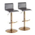 Mara Contemporary Adjustable Barstool with Swivel in Gold Metal and Grey Faux Leather with Rounded T Footrest- Set of 2 — pair view
