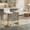 Mara Contemporary Adjustable Barstool with Swivel in Gold Metal and White Faux Leather with Rounded T Footrest- Set of 2 — lifestyle photo 2