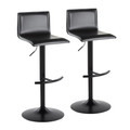 Mara Contemporary Adjustable Barstool with Swivel in Black Metal and Black Faux Leather with Rounded T Footrest- Set of 2 — pair view