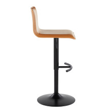 Mara table in Black Metal, Camel PU, side view, featuring swivel and adjustable height