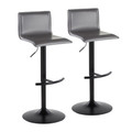 Mara Contemporary Adjustable Barstool with Swivel in Black Metal and Grey Faux Leather with Rounded T Footrest- Set of 2 — pair view