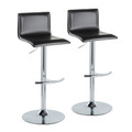 Mara Contemporary Adjustable Barstool with Swivel in Chrome Metal and Black Faux Leather with Rounded T Footrest- Set of 2 — pair view