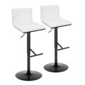 Mason Contemporary Adjustable Barstool with Swivel in Black Metal, Walnut Wood and White Faux Leather with Straight T Footrest- Set of 2 — pair view