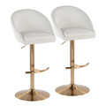 Matisse High Back Contemporary/Glam Adjustable Barstool in Gold Metal and Cream Fabric with Rounded T Footrest- Set of 2 — pair view
