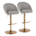 Matisse High Back Contemporary/Glam Adjustable Barstool in Gold Metal and Grey Fabric with Rounded T Footrest- Set of 2 — pair view