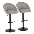Matisse High Back Contemporary Adjustable Barstool in Black Metal and Grey Fabric with Rounded T Footrest- Set of 2 — pair view