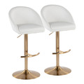 Matisse High Back Contemporary/Glam Adjustable Barstool in Gold Metal and White Faux Leather with Rounded T Footrest- Set of 2 — pair view