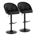Matisse High Back Contemporary Adjustable Barstool in Black Metal and Black Faux Leather with Rounded T Footrest- Set of 2 — pair view