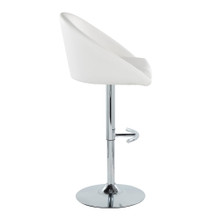 Matisse table in Chrome Metal, White PU, side view, featuring swivel and adjustable height