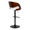 Pino Mid-Century Modern Adjustable Barstool with Swivel in Black Metal, Mahogany Wood and White Faux Leather with Rounded T Footrest- Set of 2 — rear three-quarter view