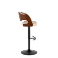 Pino table in Black Metal, Walnut Wood, Cream PU, side view, featuring swivel and upholstered seat