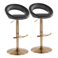 Posh Contemporary/Glam Adjustable Barstool with Swivel in Gold Metal and Black Faux Leather with Rounded T Footrest- Set of 2 — pair view