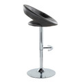 Posh table in Chrome Metal, Black PU, side view, featuring swivel and adjustable height