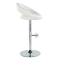 Posh table in Chrome Metal, White PU, side view, featuring swivel and adjustable height